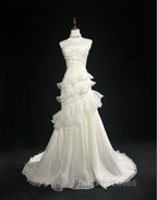 Stunning White Strapless Mermaid Organza Long Formal Prom Dress Simple Wedding Dress