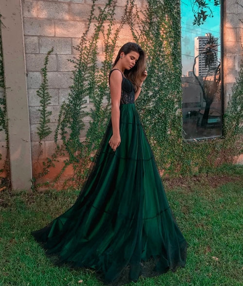 Stylish Green Tulle Long Prom Dress, Green Evening Dress Secondary image