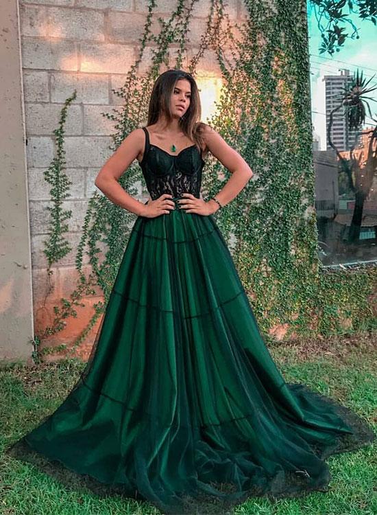 Stylish Green Tulle Long Prom Dress, Green Evening Dress Main image