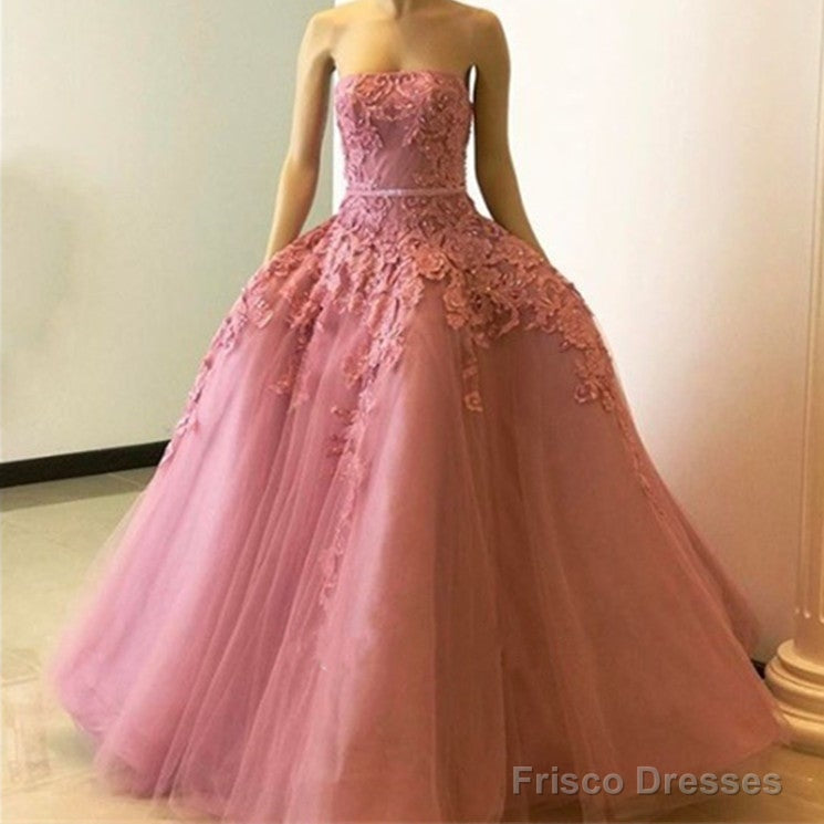 Stylish Lace Embroidery Strapless Tulle Ball Gown Prom Dress Secondary image