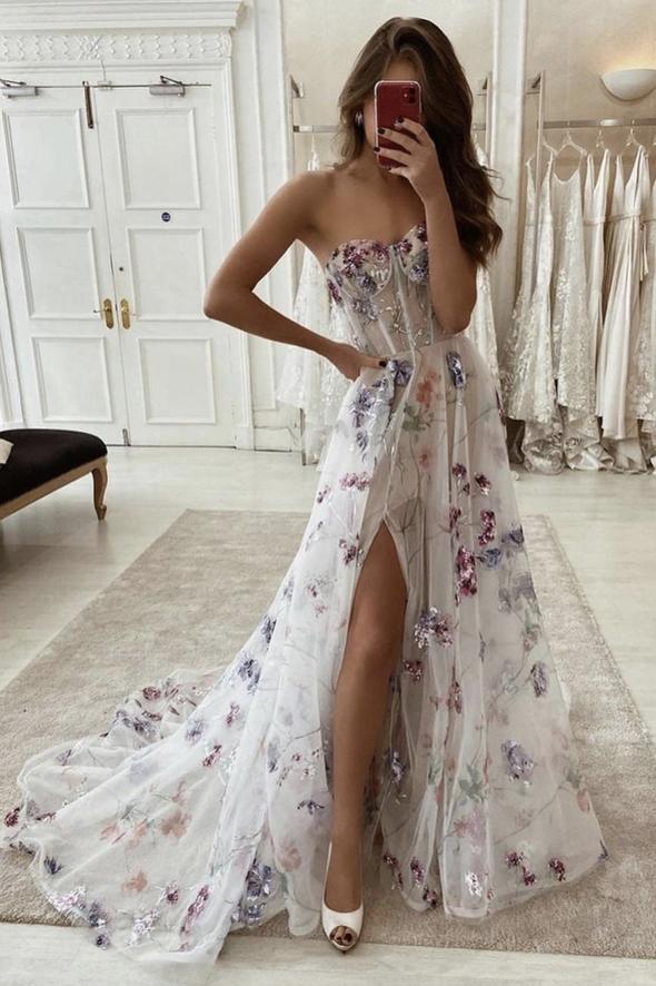 Stylish Lace Long A Line Prom Dress Evening Dress Main image