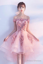 Stylish Pink Off The Shoulder Homecoming Dress, Lovely Pink Party Dress