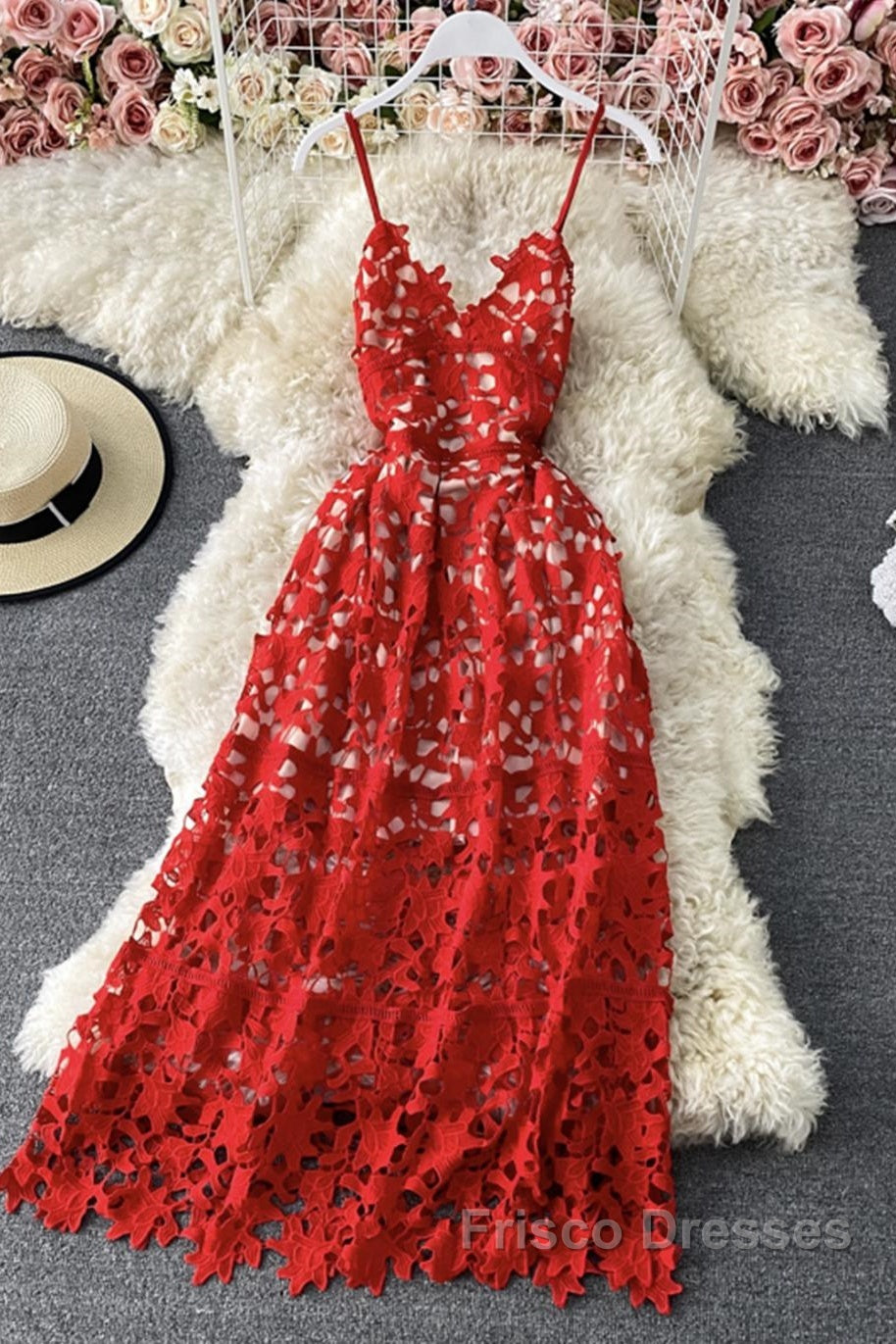 Stylish V Neck Lace Dress A Line Party Dress Long Formal Prom Dress,Sexy Party Dress Secondary image