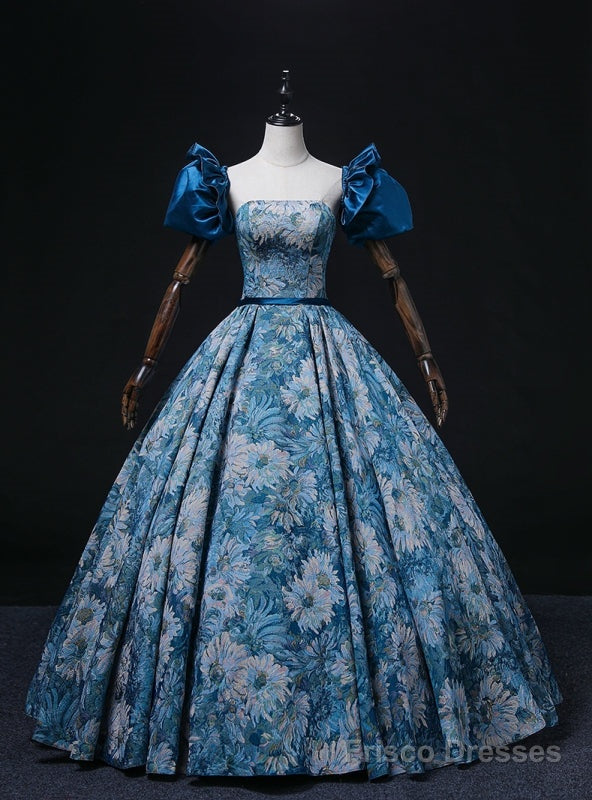 Sweet 16 Blue Strapless Print Quinceanera Dress Main image