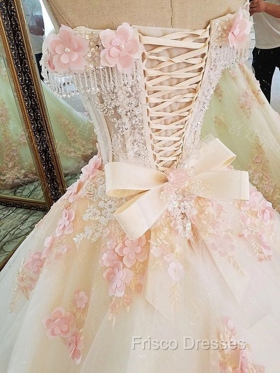 Sweet 16 Dress Pink Lace Floral Formal Prom Dress Ball Gown Off The Shoulder Elegant Beaded Luxury Formal Prom Gown Secondary image
