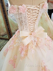 Sweet 16 Dress Pink Lace Floral Formal Prom Dress Ball Gown Off The Shoulder Elegant Beaded Luxury Formal Prom Gown