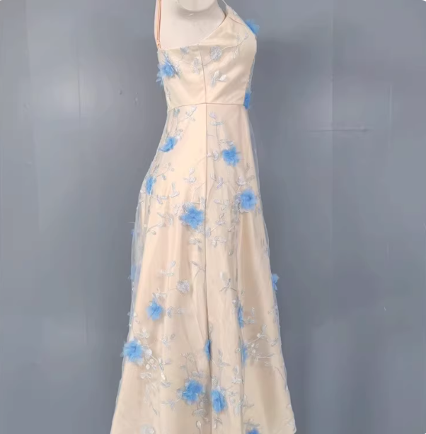 Sweet A-Line 3D Floral Embroidery Tulle Long Prom Dress Evening Dress