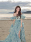 Sweet A-Line Off-Shoulder Organza Print Long Prom Dress Birthday Adult Ceremony Dress