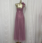 Sweet Blush Purple A-Line One-Shoulder 3D Floral Sequin Tulle Long Prom Dress Evening Dress