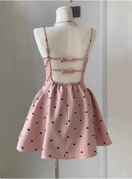 Sweet Bow Backless Pink Sling Puffy Birthday Dress Homecoming Dress Secondary image