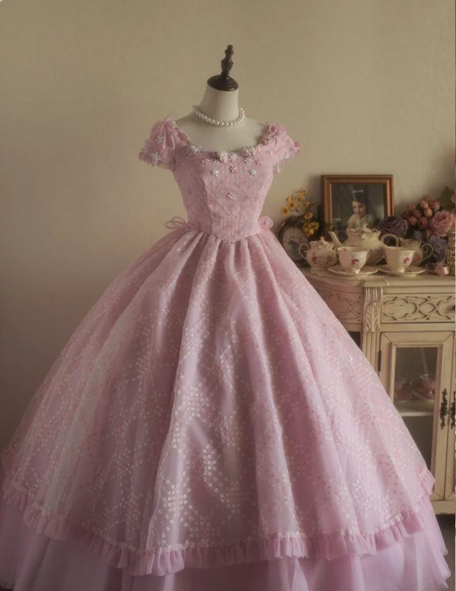 Sweet Court Light Pink Embroidered Floral Tulle Ball Gown Evening Dress Sweet 16 Dress Secondary image
