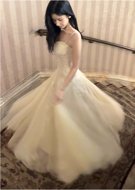 Sweet Cream Apricot A-Line Spaghetti Strap Lace Tulle Long Prom Dress Evening Dress