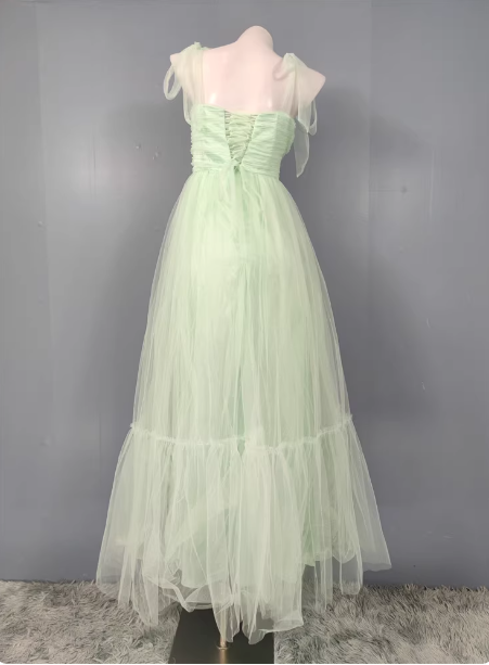 Sweet Green A-Line Tulle Long Prom Dress Evening Dress Bridesmaid Dress