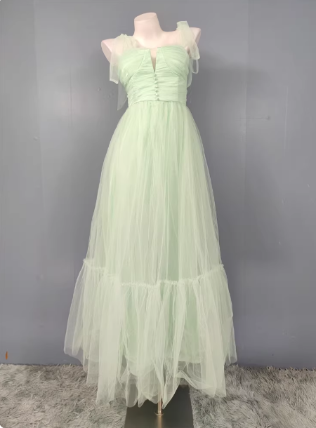 Sweet Green A-Line Tulle Long Prom Dress Evening Dress Bridesmaid Dress