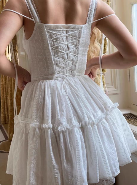 Sweet Lace White Waist Puffy Birthday Skirt Homecoming Dress