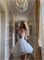 Sweet Lace White Waist Puffy Birthday Skirt Homecoming Dress