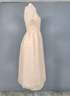 Sweet Light Apricot A-Line Floral Print Puff Sleeve Chiffon Prom Dress
