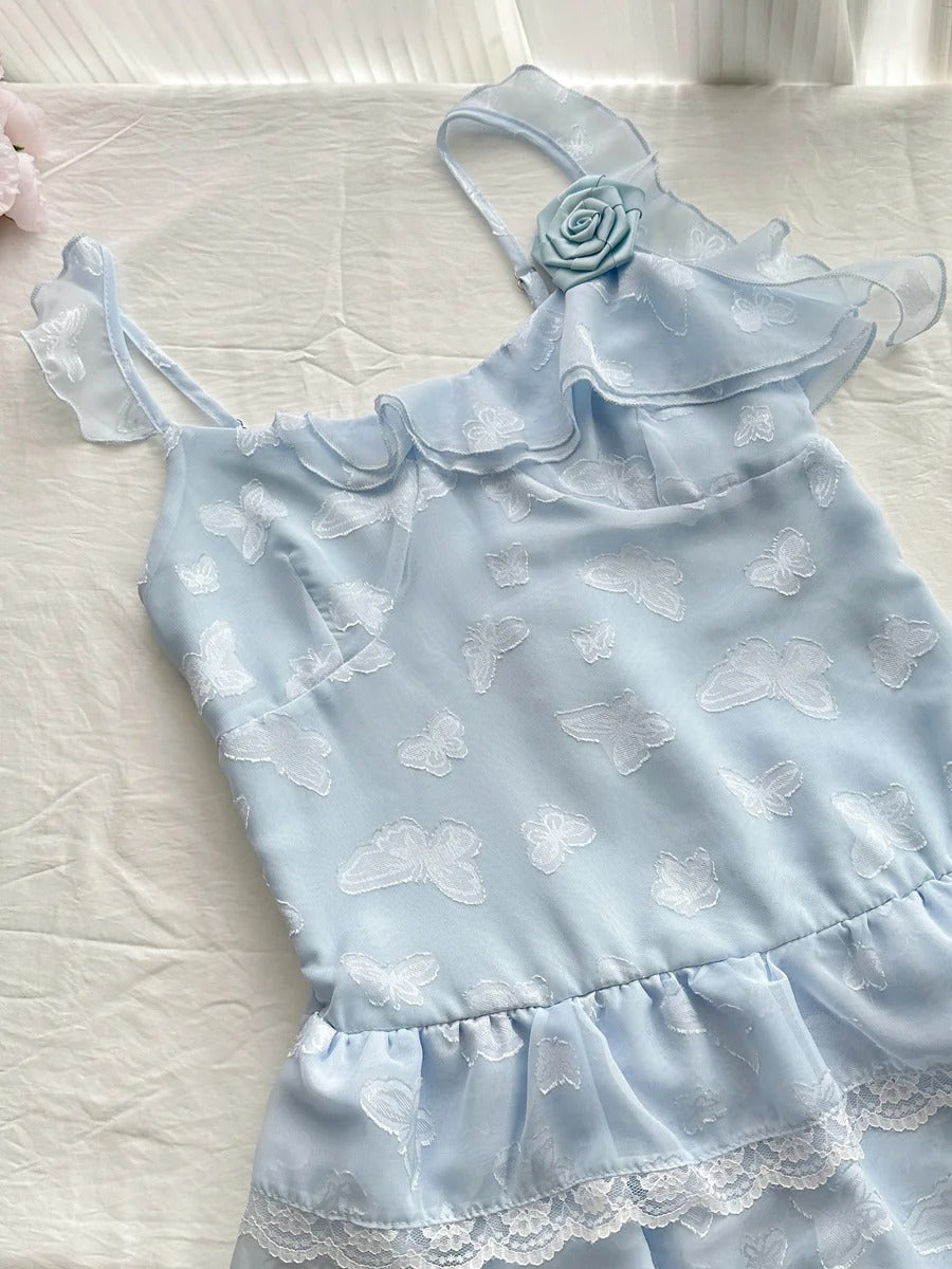 Sweet Light Blue Cake Skirt Multi-Layer Lace Chiffon Short 16Th Birthday Homecoming Dress