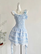 Sweet Light Blue Cake Skirt Multi-Layer Lace Chiffon Short 16Th Birthday Homecoming Dress