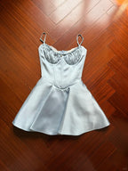 Sweet Light Blue Shoulder Strap Satin A-Line Mini Birthday Party Homecoming Dress