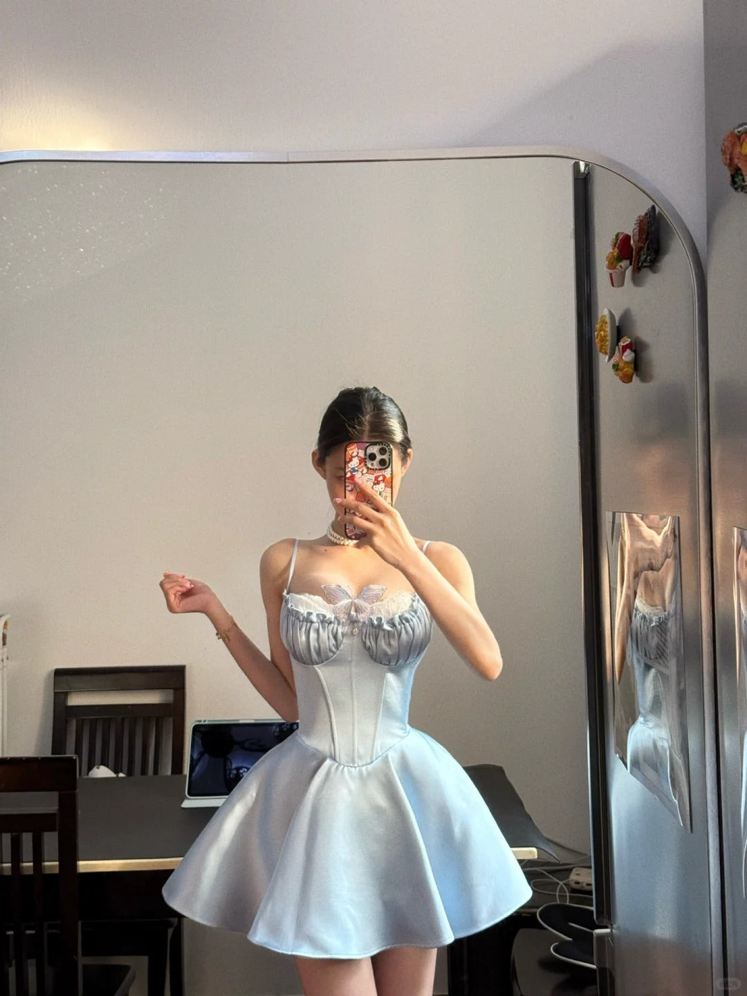 Sweet Light Blue Shoulder Strap Satin A-Line Mini Birthday Party Homecoming Dress Main image
