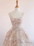 Sweet Light Champagne A-Line Tulle Sequin Applique Long Formal Prom Dress Formal Prom Dress Birthday Dress
