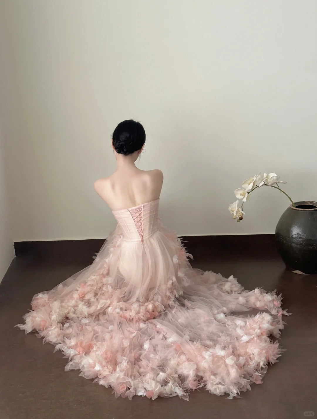 Sweet Pale Pink Mermaid Tail Three-Dimensional Petal Long Prom Dress Evening Dress Wedding Dress