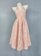 Sweet Pink A-Line Halter V-Neck Jacquard Prom Dress