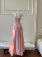 Sweet Pink A-Line Strap Chiffon Long Prom Dress Evening Dress