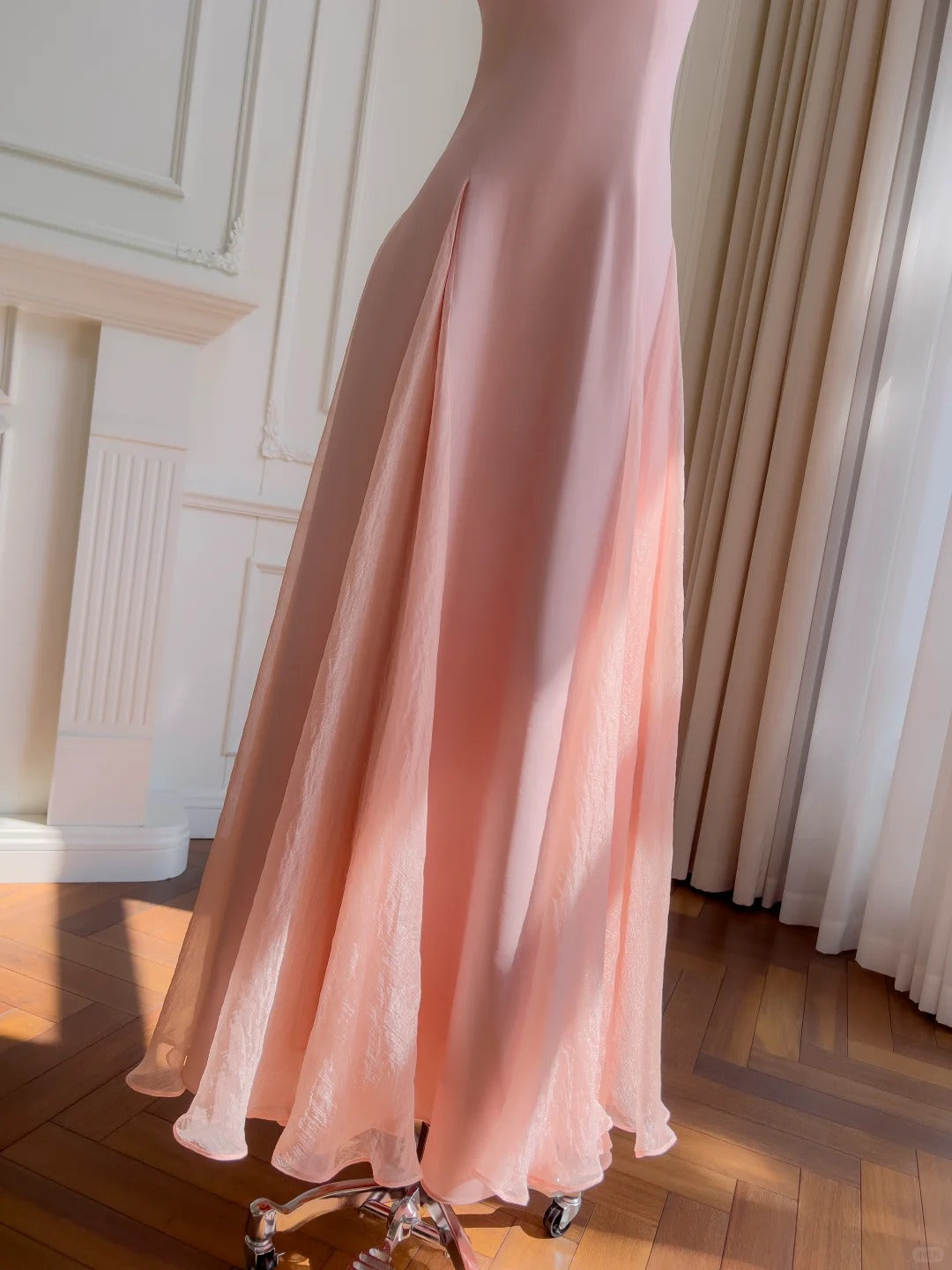 Sweet Pink A-Line Strap Chiffon Long Prom Dress Evening Dress