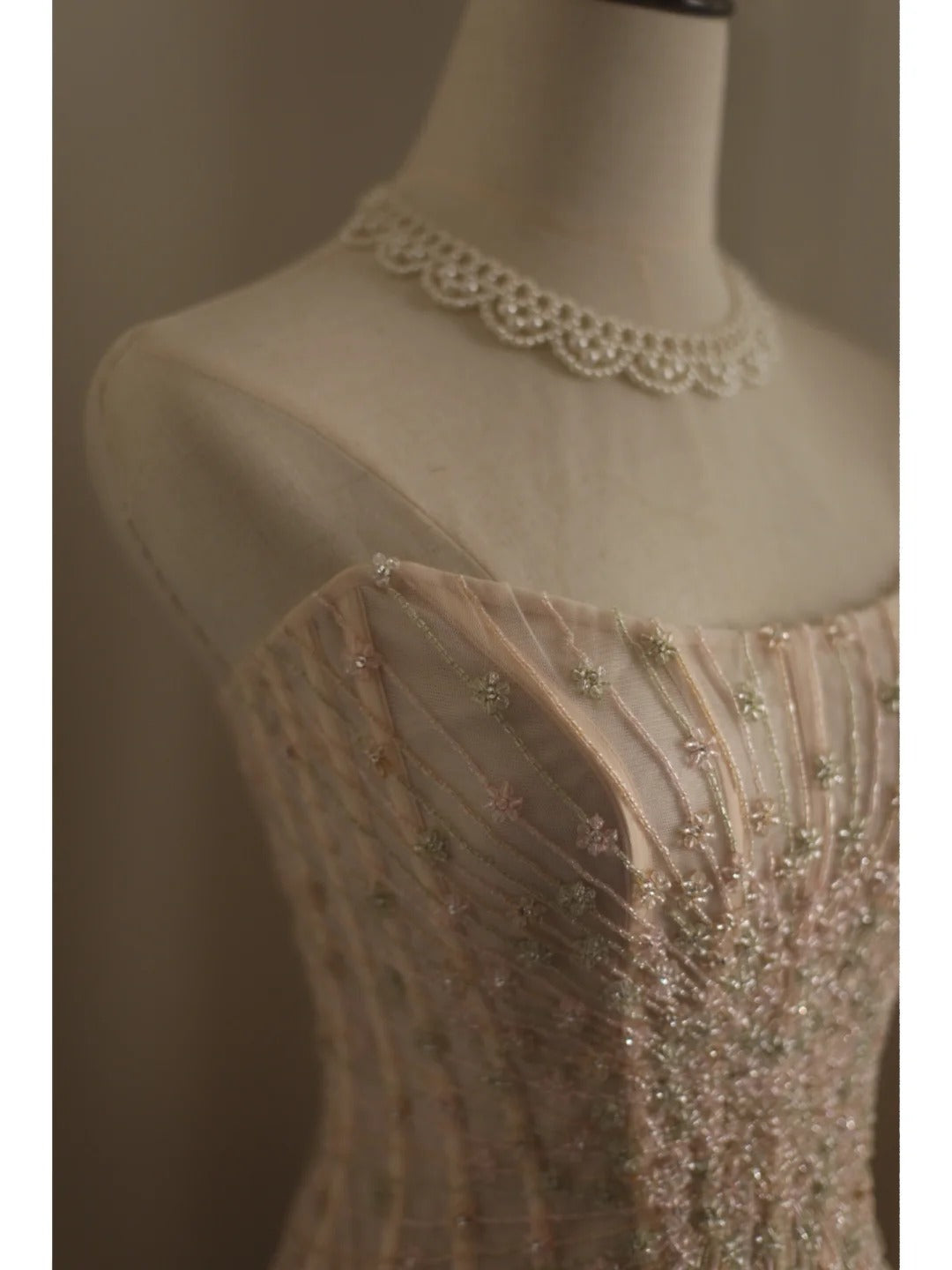 Sweet Pink A-Line Strapless Beaded Layered Chiffon Long Prom Dress Evening Dress