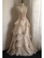 Sweet Pink A-Line Strapless Beaded Layered Chiffon Long Prom Dress Evening Dress