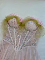 Sweet Pink A-Line Suspenders Sequined Tulle Long Prom Dress Evening Dress Bridesmaid Dress