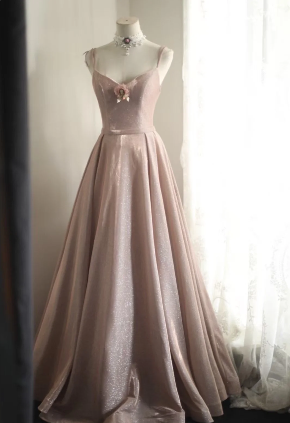 Sweet Pink A-Line V-Neck Sequined Long Prom Dress Evening Dress Bridesmaid Dress Secondary image