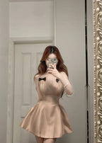 Sweet Pink Halter Neck Bow Satin A-Line Homecoming Dress