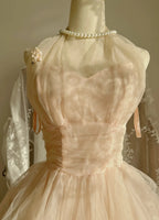 Sweet Pink Halter Neck Tulle Long Ball Gown Evening Dress