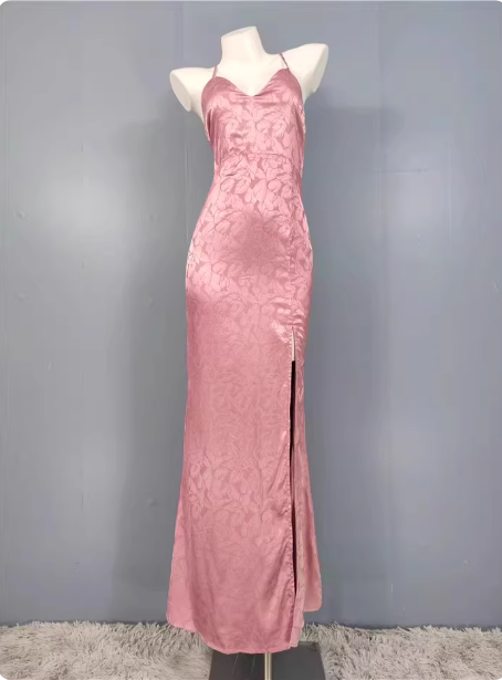 90s pink prom dress Sweet Mermaid Cross-Ribbon Embroidered Satin Slit Long – Frisco Dresses Great for Prom or White and Blue Floral Size:UK 8 (US 4) rodeo dress