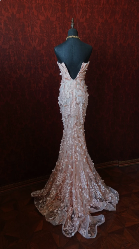 Sweet Pink Mermaid Sweetheart Neckline 3D Petal Tulle Long Prom Dress Evening Dress