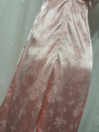 Sweet Pink Spaghetti Strap Embroidered Jacquard Satin Prom Dress Evening Dress