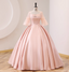 Sweet Pink Square Neck Lace Sleeve Satin Ball Gown Evening Dress Sweet 16 Dress