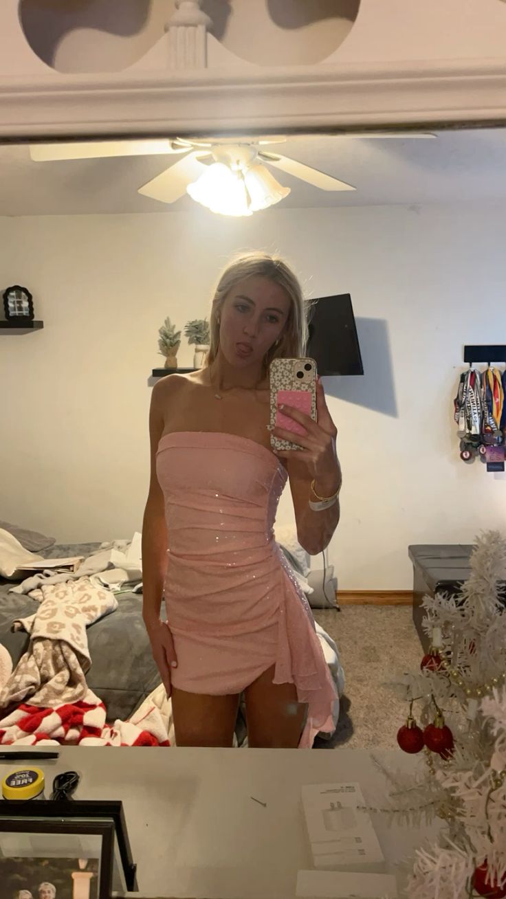 Sweet Pink Tube Top Sequined Slim Fit Hip 17Th Birthday Homecoming Dress Main image