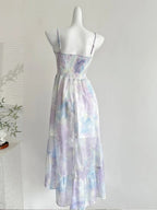 Sweet Purple And Blue Gradient A-Line Suspender Bow Chiffon Long Prom Dress Evening Dress
