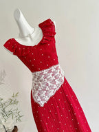 Sweet Red And White Polka Dot A-Line Ruffle Waist Long Prom Dress 17Th Birthday Dress