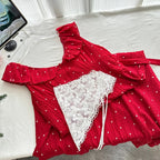 Sweet Red And White Polka Dot A-Line Ruffle Waist Long Prom Dress 17Th Birthday Dress