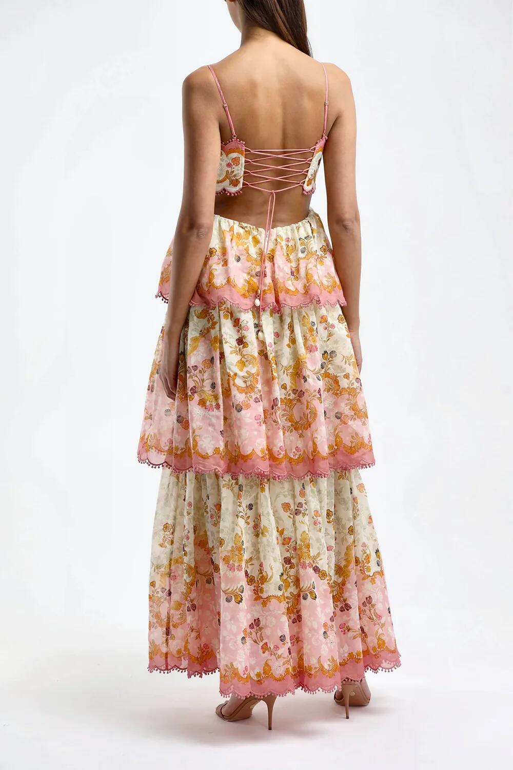 Sweet Straps Tiered A-Line Long Party Dress