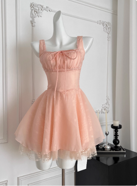 Sweet Suspender Square Neck Tie Mesh Puffy Birthday Skirt Homecoming Dress Main image