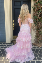 Sweet Tulle Prom Dresses Ruffles Pleated Pink Birthday Outfit