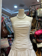 Sweet White A-Line Strapless Pleated Satin Prom Dress Evening Dress