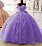 Off Shoulder Ball Gown Quinceanera Dress 3D Floral Applique Sweet 16 Gowns