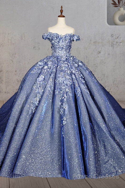 Sweetheart Ball Gown Off-the-shoulder Quinceanera Dresses with 3D Flower and Pearls